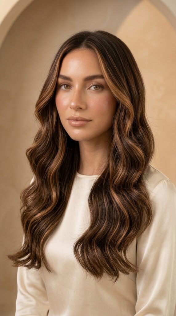 . Long Chocolate Hair with Caramel Ribbons