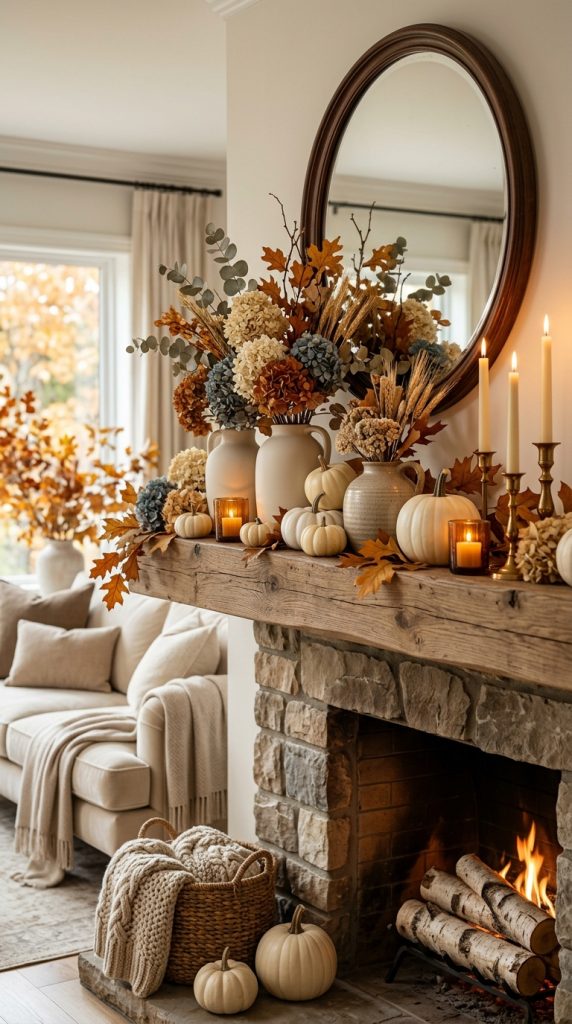 Mix Dried Florals With Autumn Leaves