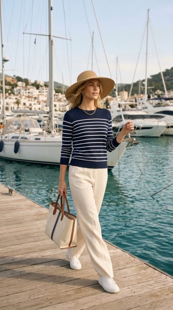 Nautical Stripe Sweater with Linen Pants