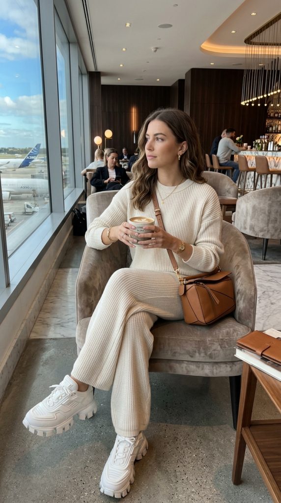 Neutral Cardigan With Wide-Leg Jeans