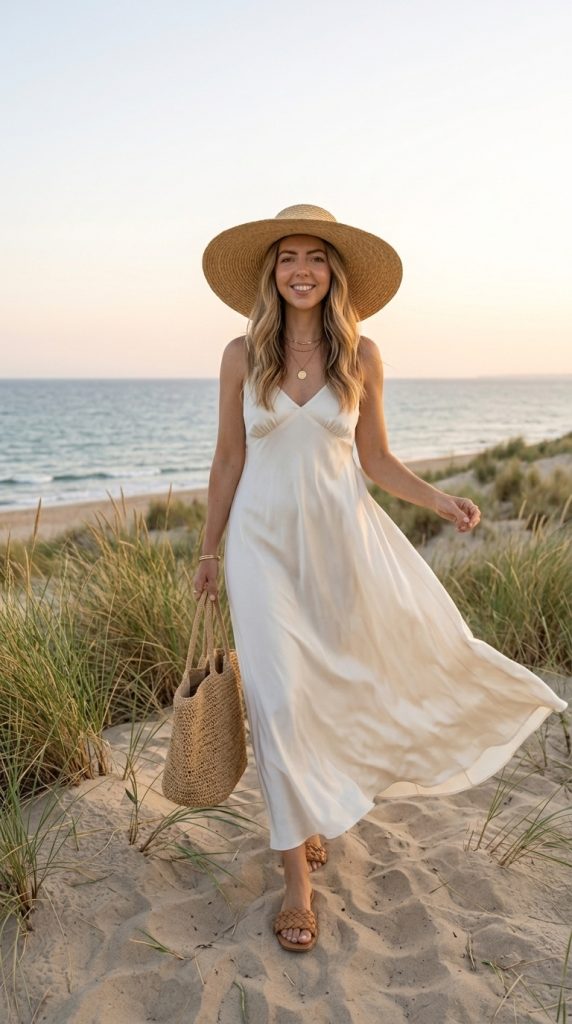 Neutral Maxi Dress With Woven Accessories