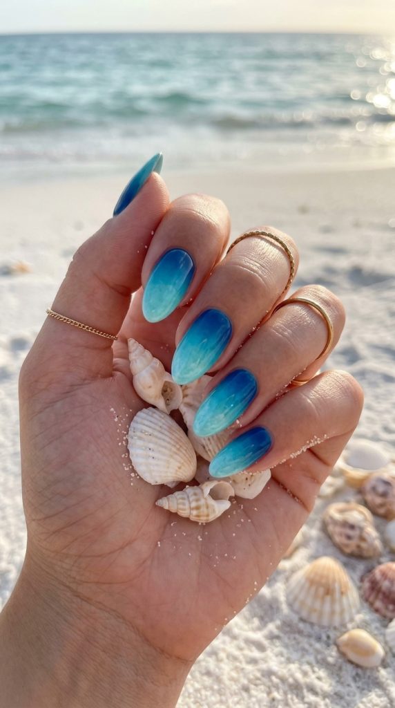 Ocean Blue Ombre Nails