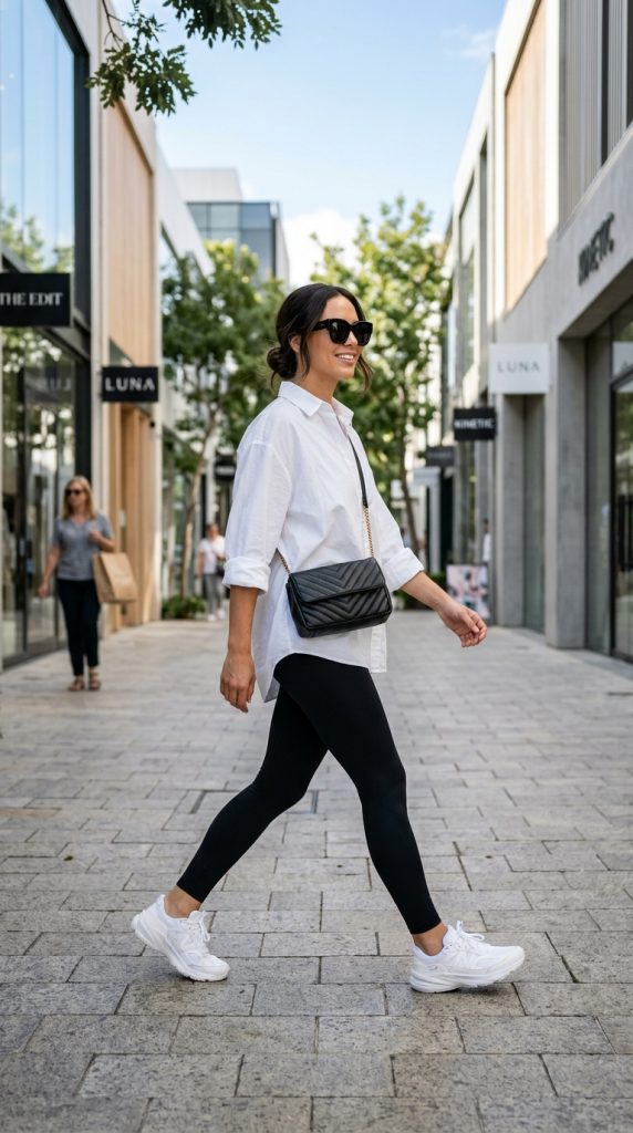 Oversized Button-Up Shirt With Black Leggings