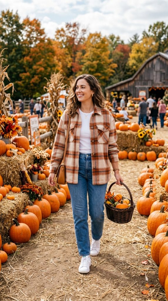 Plaid Shacket With Straight-Leg Denim