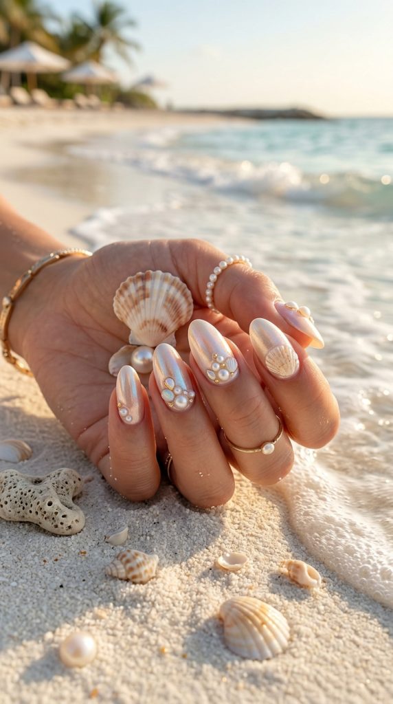 Seashell Pearl Nails