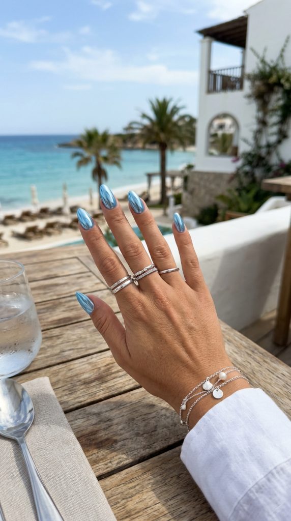 Sky Blue Chrome Nails