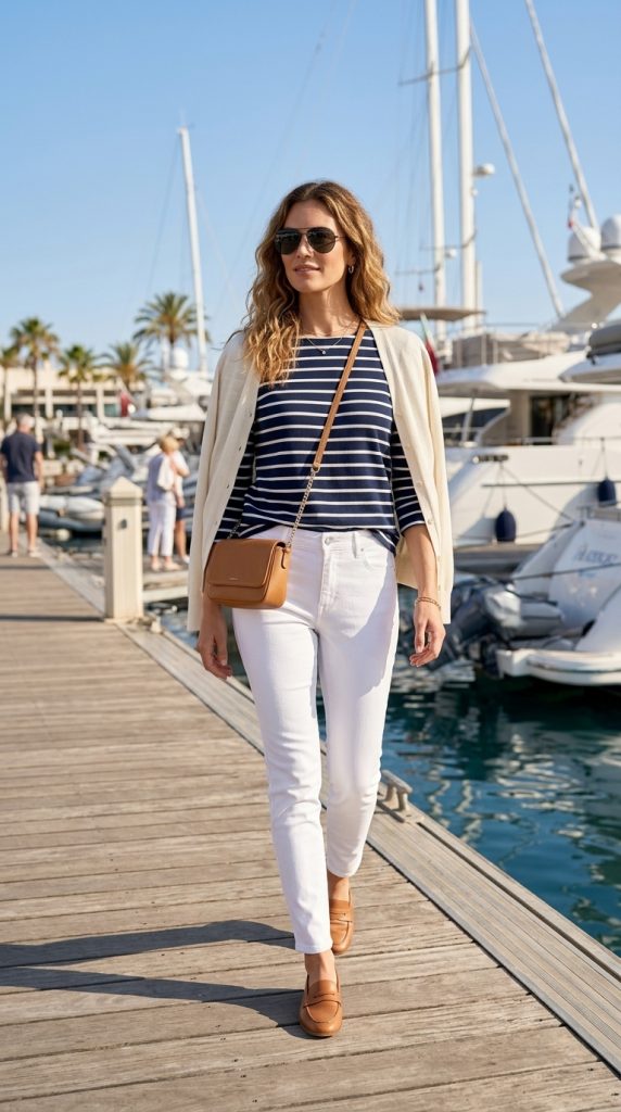 Striped Breton Top with White Jeans
