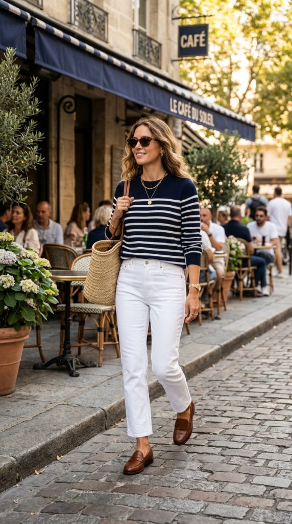 Striped Sweater With White Denim