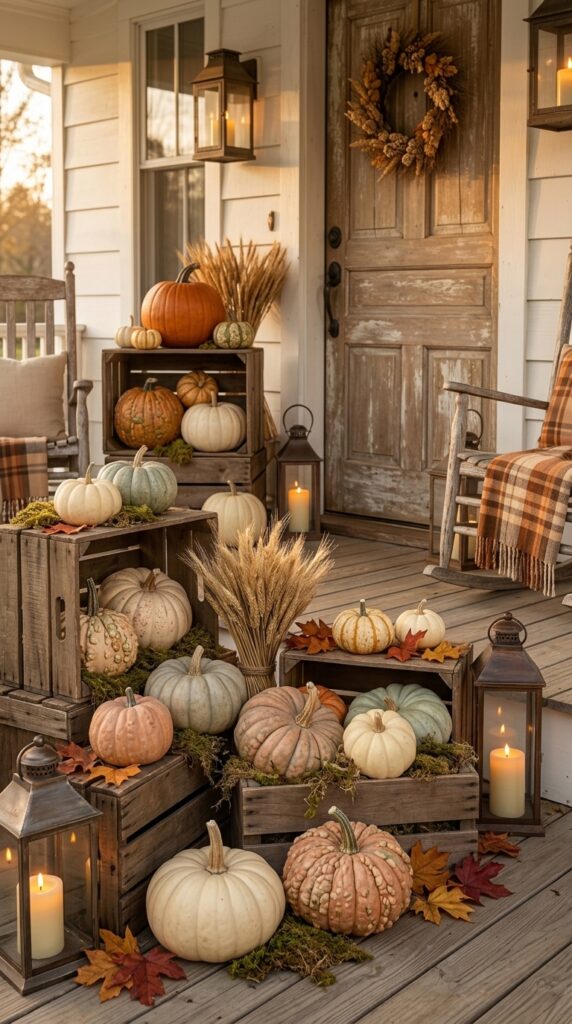 Style Antique Wooden Crates with Heirloom Pumpkins