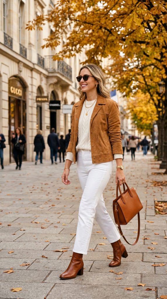 Suede Jacket with All-White Outfit