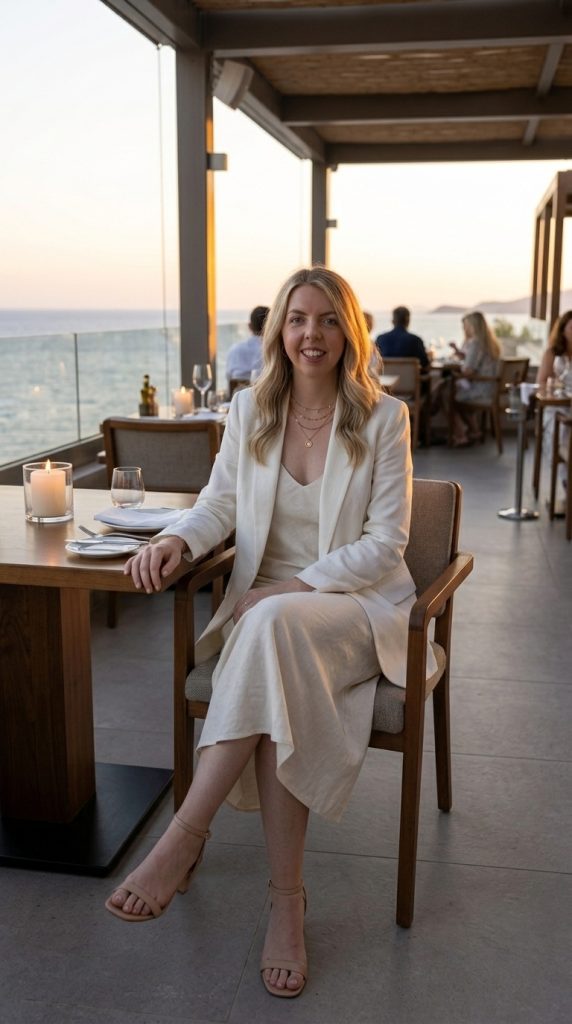 White Blazer Over Linen Dress