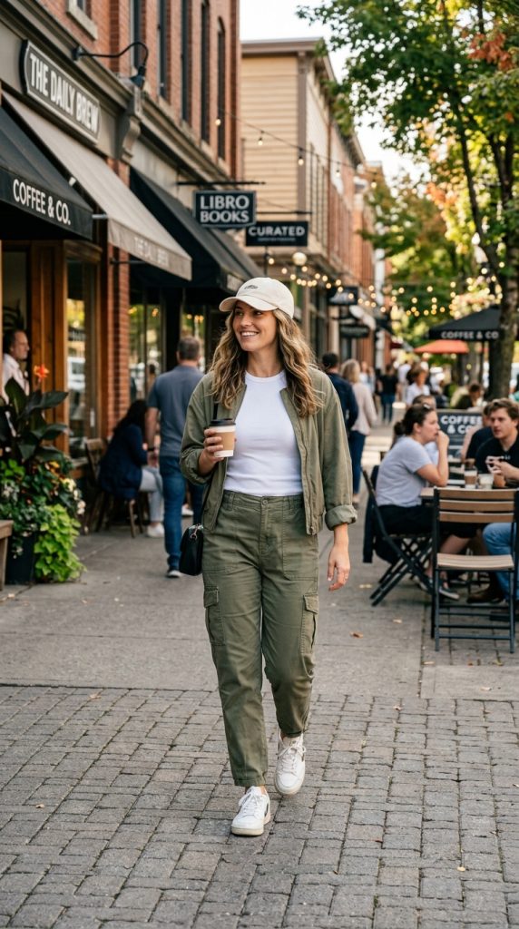 White T-Shirt With Relaxed Cargo Pants