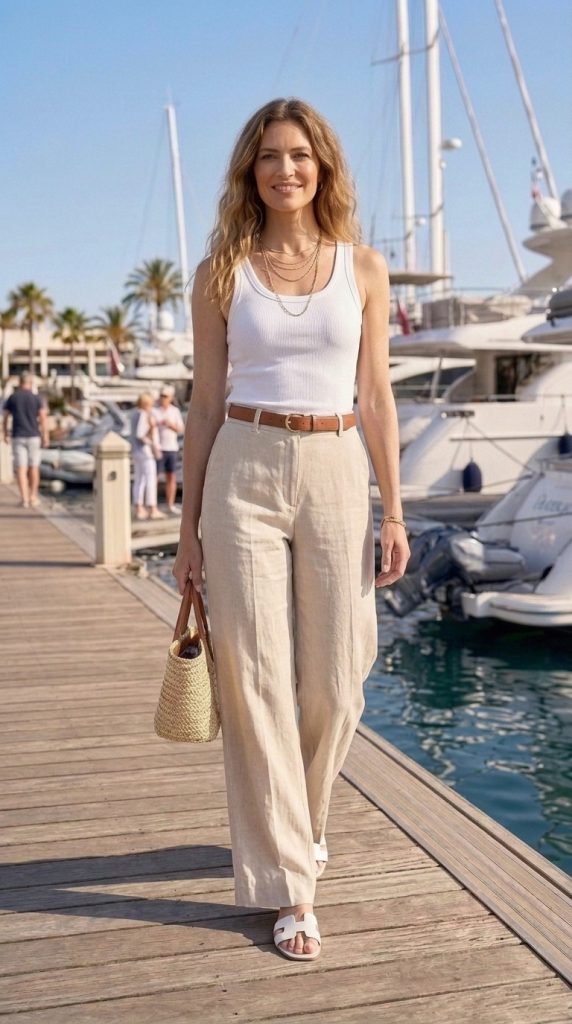 White Tank with Linen Palazzo Pants