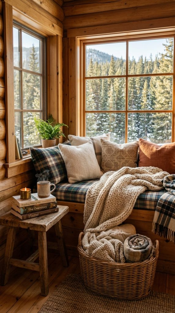 Window Reading Nook with Plaid Accents