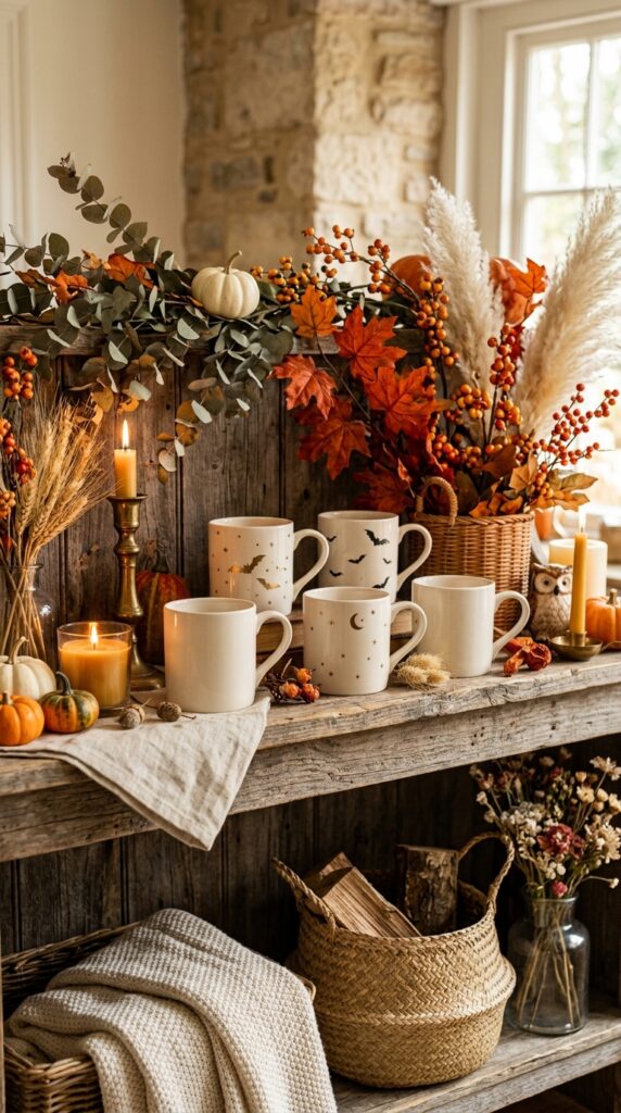 Add Seasonal Greenery Around Mugs