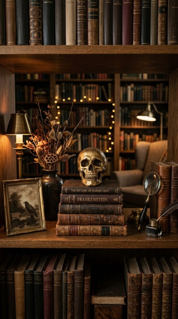 Antique Gold Skull Bookshelf Decor