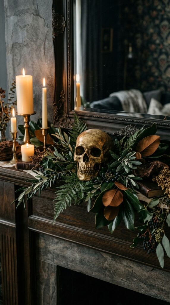 Antique Gold Skull With Dark Greenery