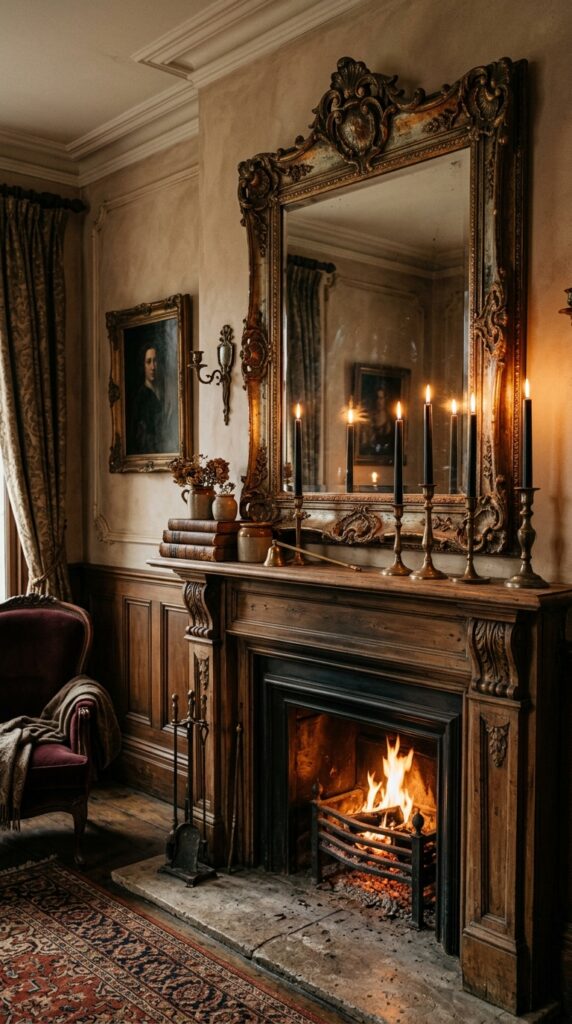 Black Candles With Vintage Mirror
