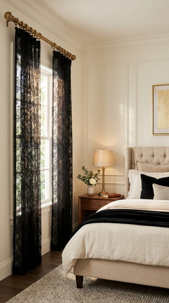 Black Lace Curtains With Brass Hardware
