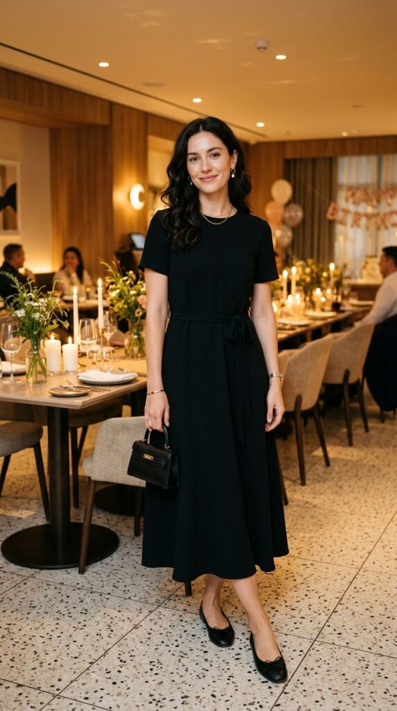 Black Midi Dress With Ballet Flats
