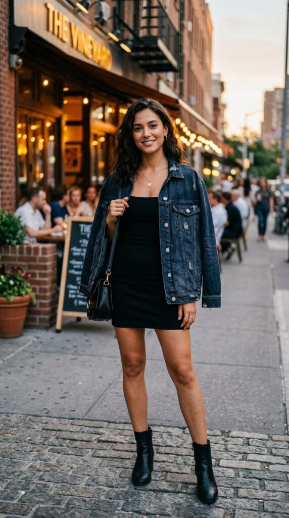 Black Mini Dress With An Oversized Jacket