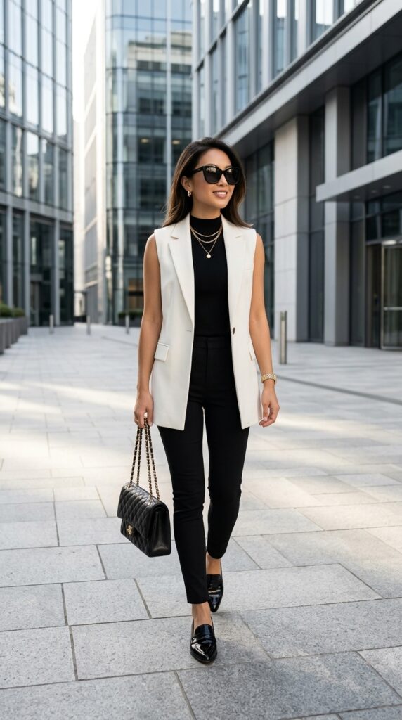 Black Skinny Pants with Longline Vest