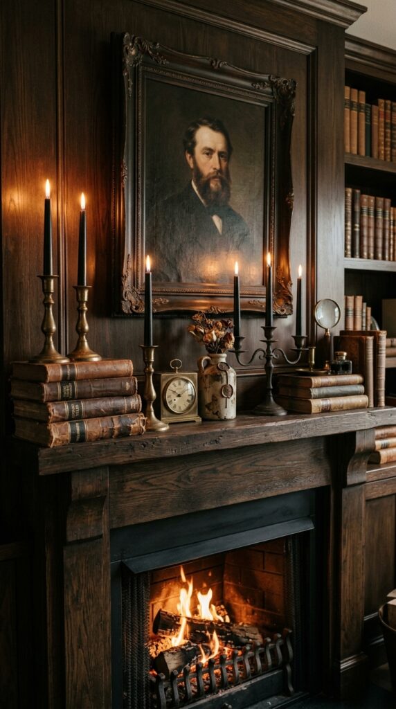 Black Taper Candles With Antique Books