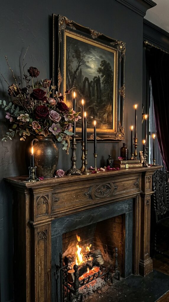 Black Taper Candles With Dark Florals