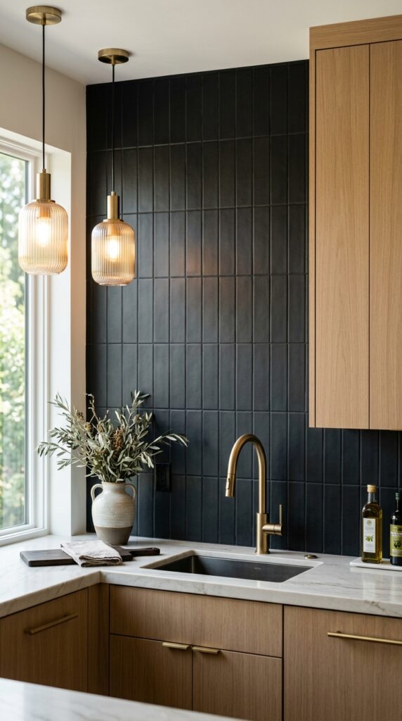 Black Vertical Stack Subway Tile