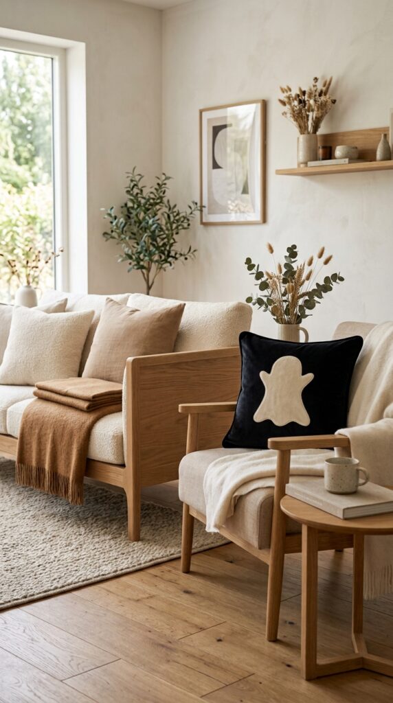 Black and Cream Ghost Pillow