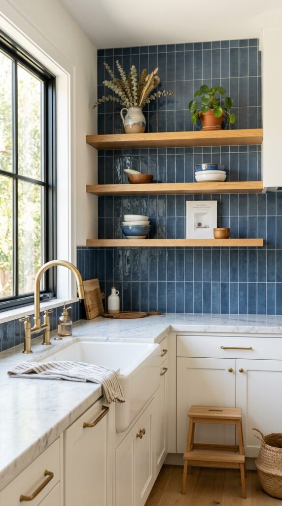 Blue Vertical Stack Subway Tile