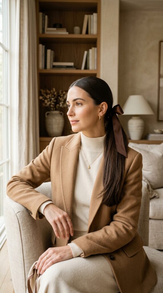 Brown Ribbon Bow Ponytail