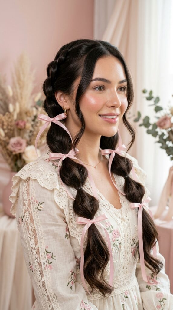Bubble Pigtails With Ribbons