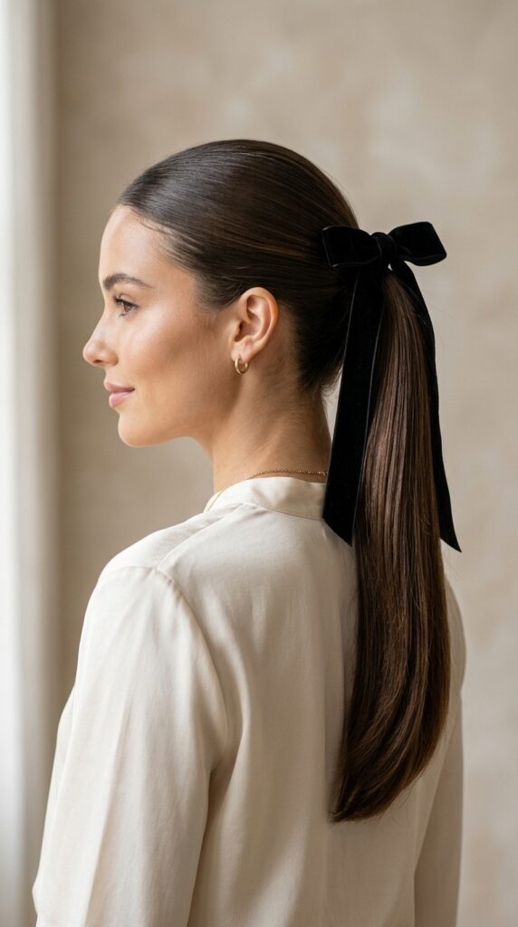 Classic Black Ribbon Bow Ponytail
