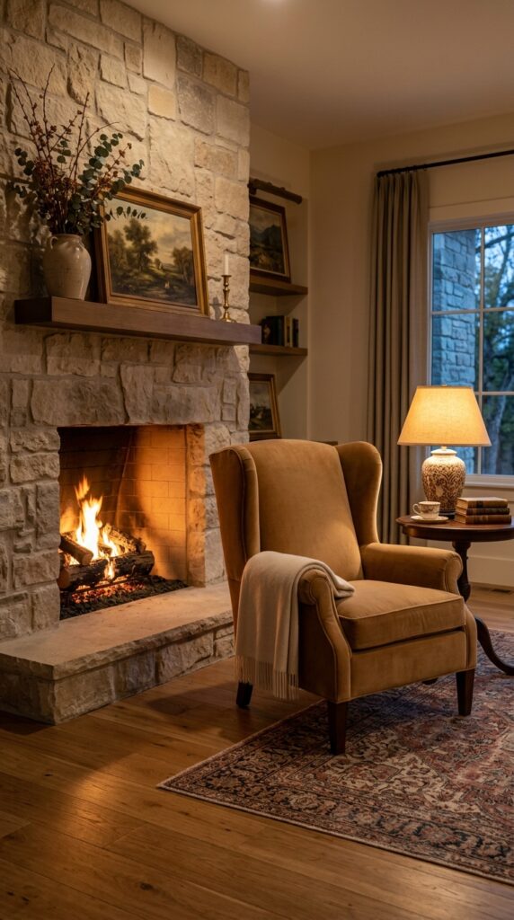 Classic Chair Near the Fireplace