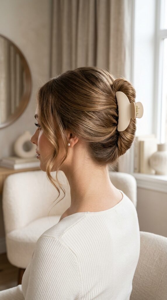 Classic French Twist With a Neutral Claw Clip