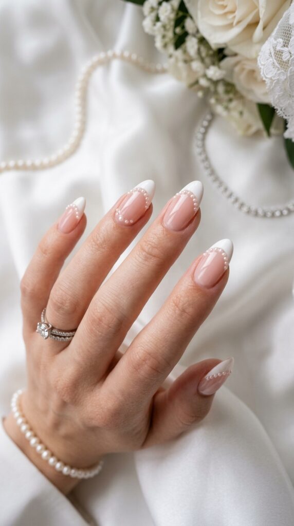 Classic Pearl Inlay French Nails