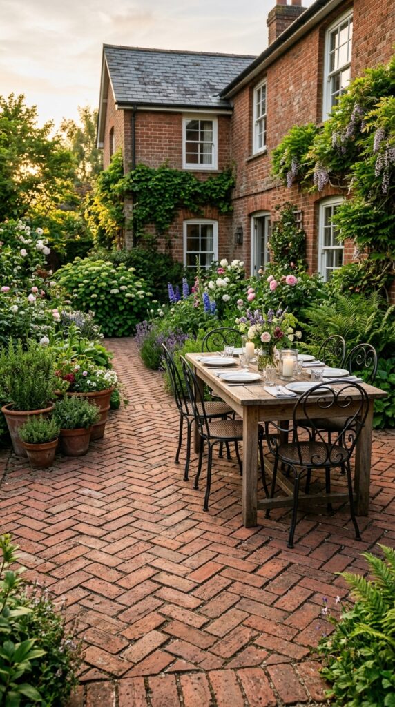 Classic Red Brick Herringbone Patio