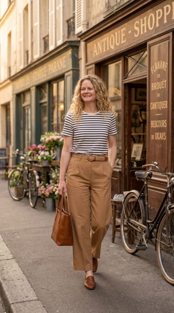 Classic Striped Tee with Wide Leg Trousers