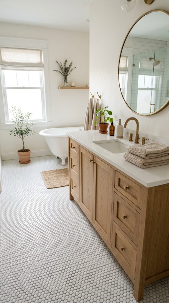 Classic White Penny Tile Floor
