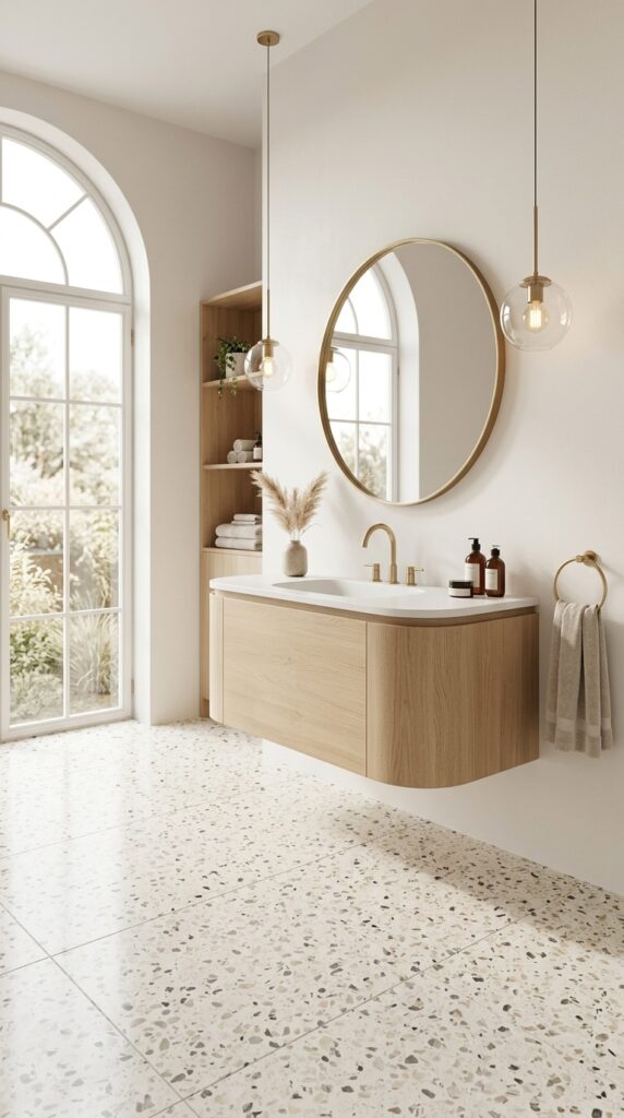 Classic White Terrazzo Bathroom Floor