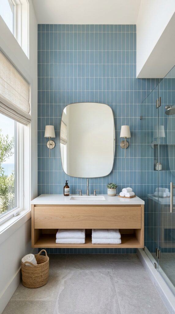 Coastal Blue Kit Kat Tile Bathroom Wall