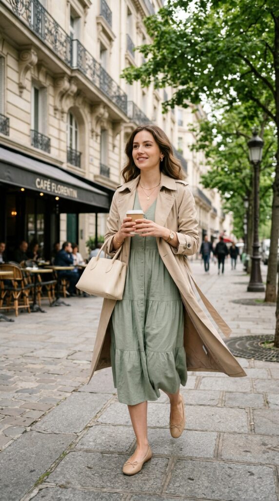 Cotton Dress With Lightweight Trench