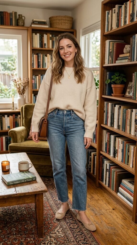 Cozy Sweater With Straight Leg Jeans