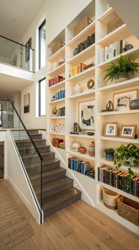 Create a Built In Staircase Shelf Wall