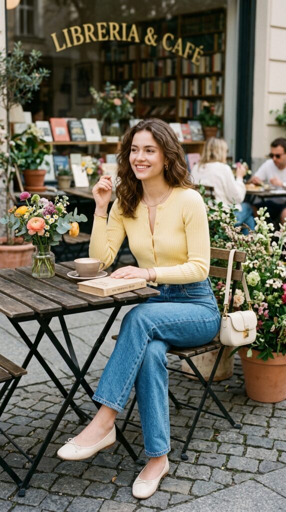 Cropped Cardigan With High Rise Jeans