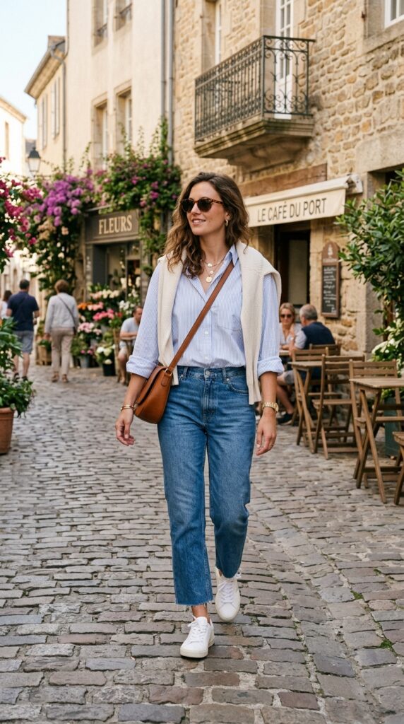 Cropped Jeans With Button-Down Shirt