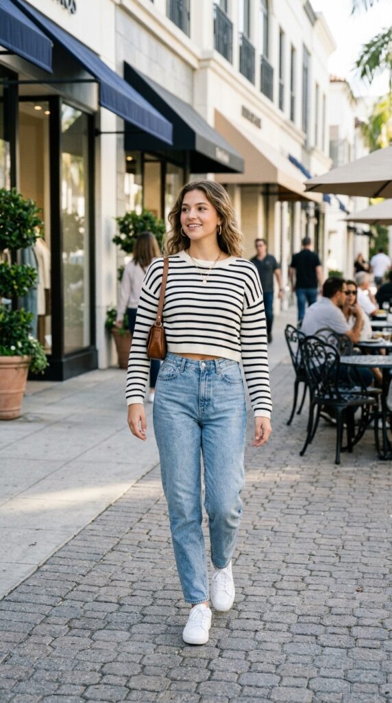 Cropped Striped Sweater with High-Waisted Jeans