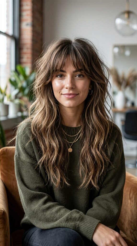 Curtain Bangs With Long Shag Layers