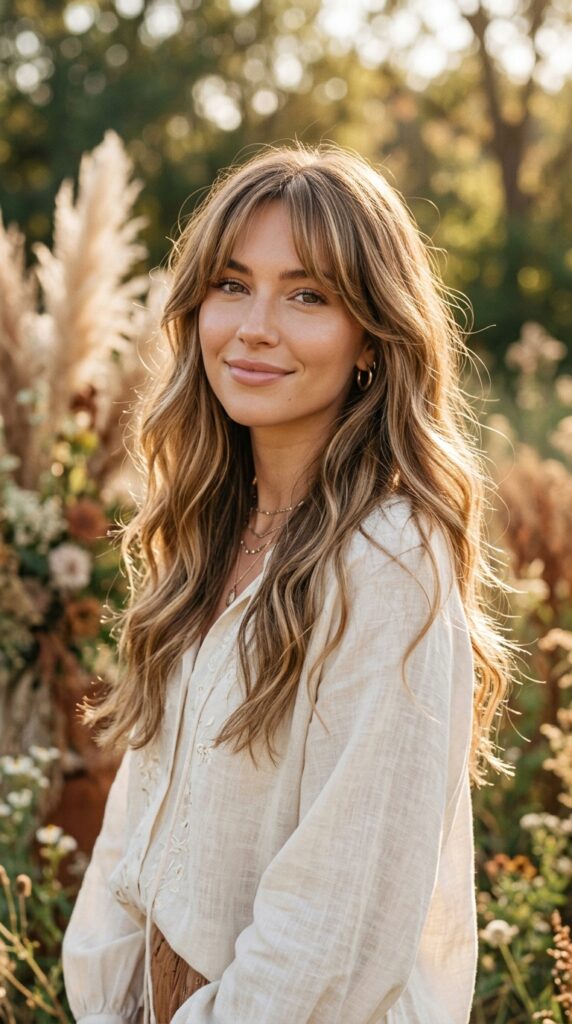 Curtain Bangs for Wavy Long Hair